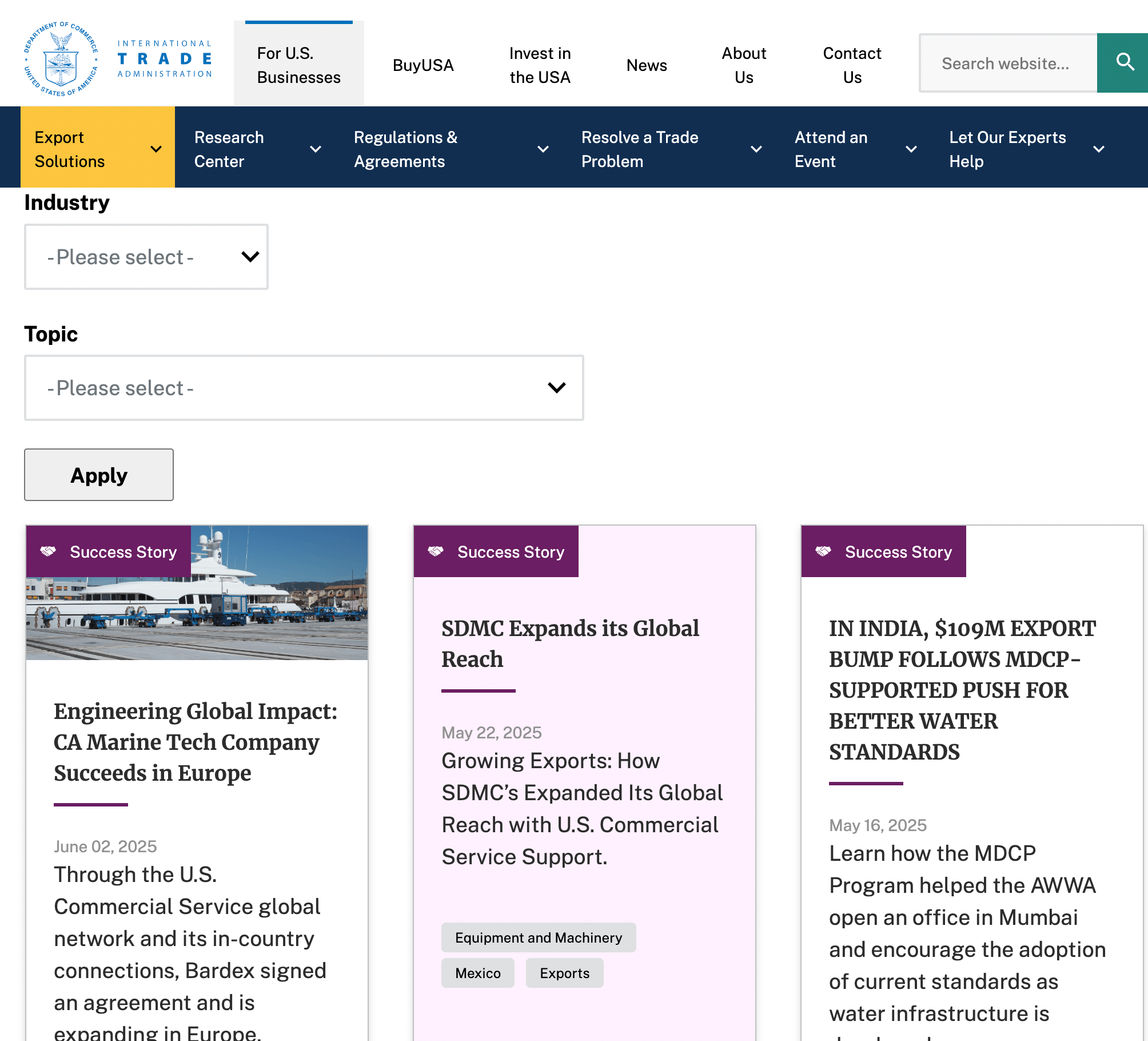 trade.gov feature section
